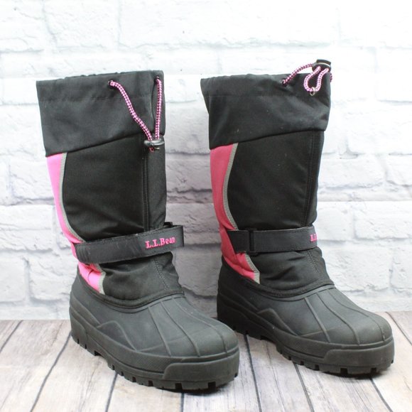 LL Bean Girl's Black Pink Pull On Northwoods Insulated Winter Boots Size 7 - Picture 4 of 11